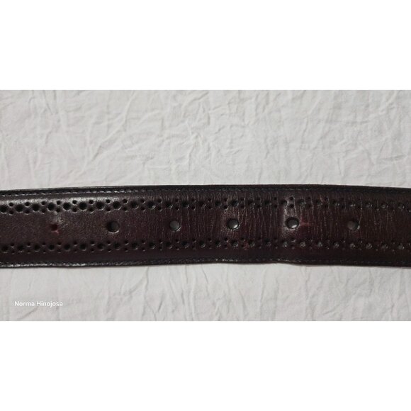 Mens Leather Perforated Belt With Silver Buckle Size 46/115 Made In USA Dark Bro - Picture 4 of 10